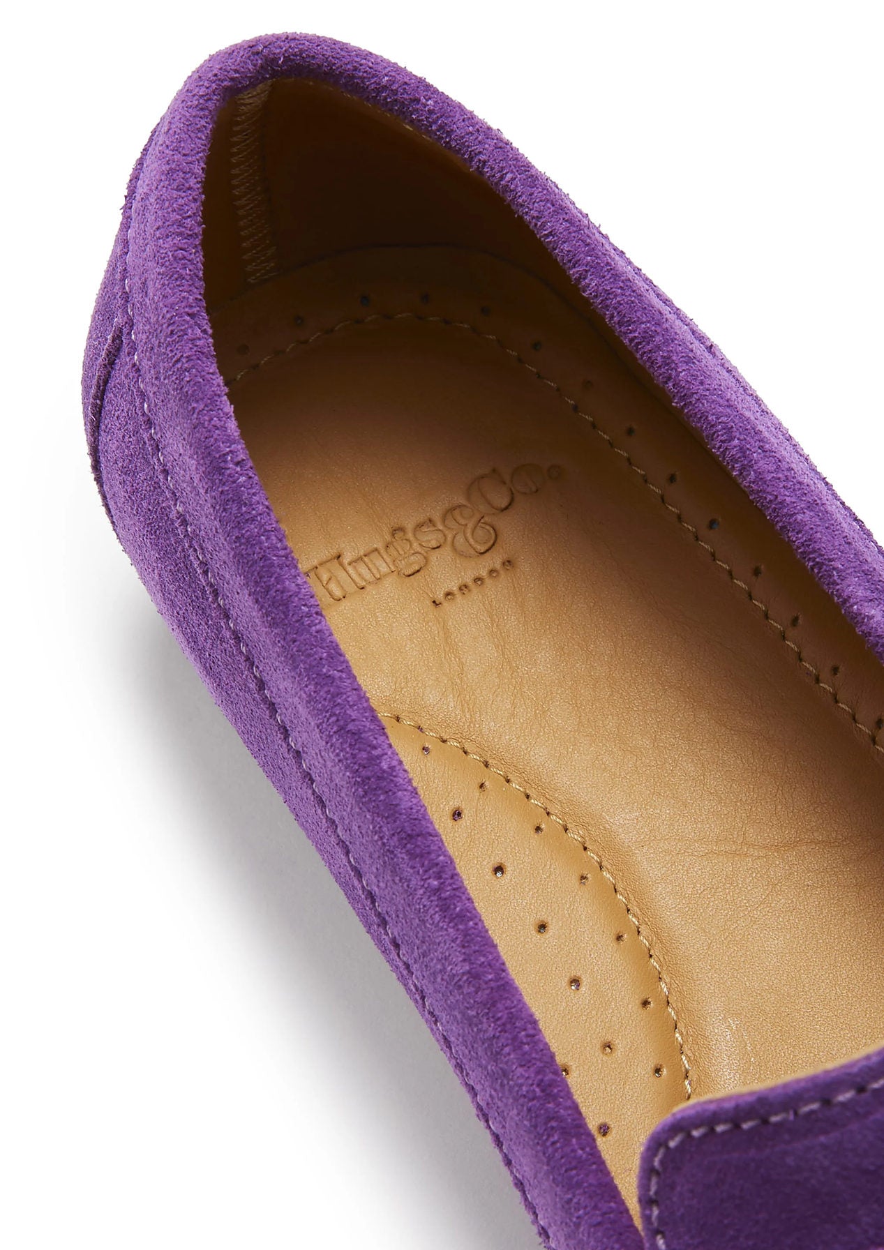 Hugs & Co Womens Penny Loafers Leather Sole Purple Suede EU 36-42 - Sole Detail - QHA UK