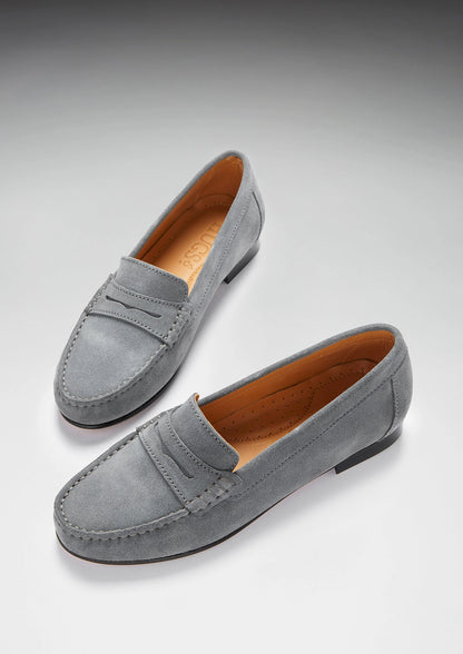Hugs & Co Womens Penny Loafers Leather Sole Slate Grey Suede EU 36-42 - Sole Detail - QHA UK