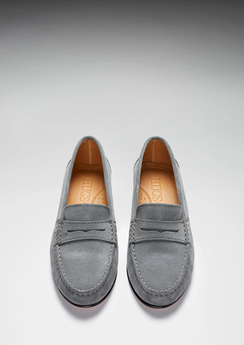 Hugs & Co Womens Penny Loafers Leather Sole Slate Grey Suede EU 36-42 - Sole Detail - QHA UK