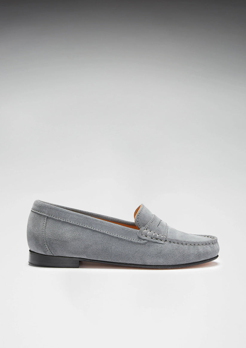 Hugs & Co Womens Penny Loafers Leather Sole Slate Grey Suede EU 36-42 - Sole Detail - QHA UK