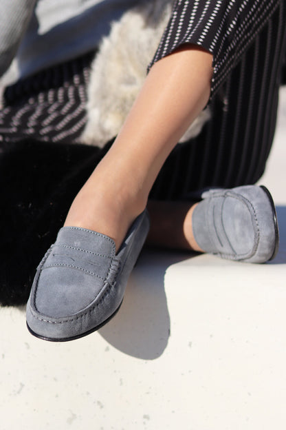 Hugs & Co Womens Penny Loafers Leather Sole Slate Grey Suede EU 36-42 - Sole Detail - QHA UK