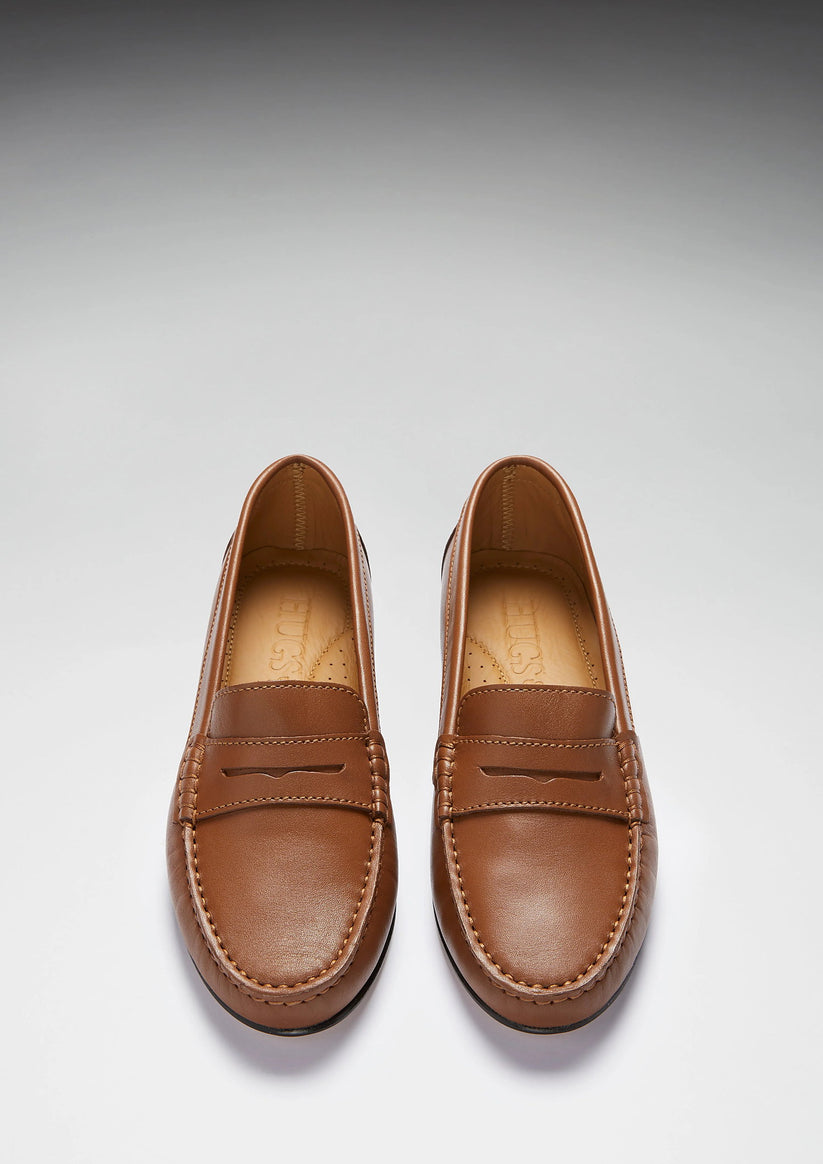 Hugs & Co Womens Penny Loafers Leather Sole Tan Leather EU 36-42 - Sole Detail - QHA UK