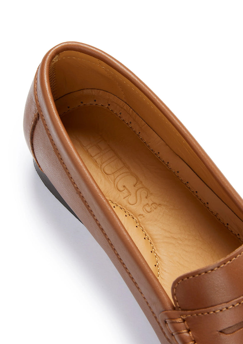 Hugs & Co Womens Penny Loafers Leather Sole Tan Leather EU 36-42 - Sole Detail - QHA UK