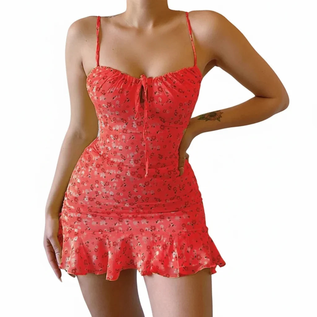 Women's Printed Mini Camisole Dress | Strapless Summer Beach Dress - Model Wearing Product - QHA UK
