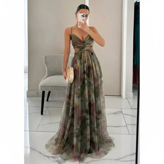 QDMUCHENLUOKE Womens Printed Pleated Party Dress S to XXL - QHA UK