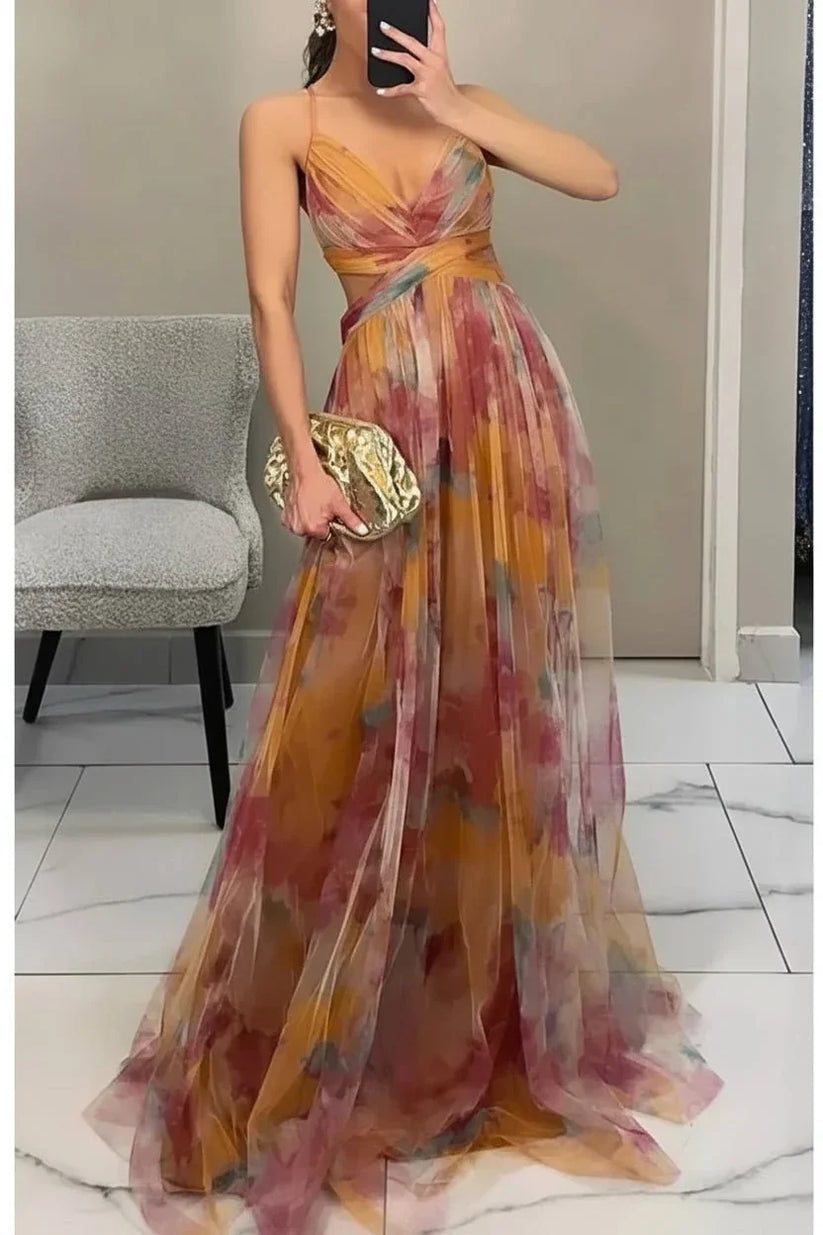 QDMUCHENLUOKE Womens Printed Pleated Party Dress S to XXL - QHA UK