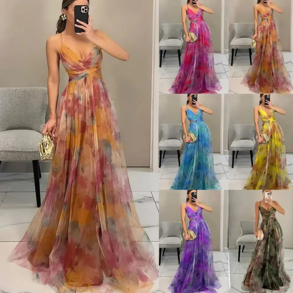 QDMUCHENLUOKE Womens Printed Pleated Party Dress S to XXL - QHA UK