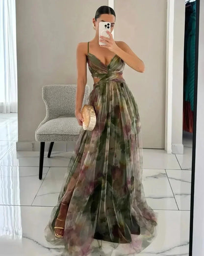 QDMUCHENLUOKE Womens Printed Pleated Party Dress S to XXL - QHA UK
