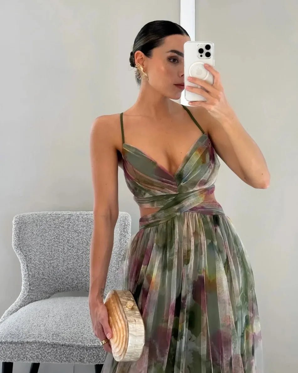 QDMUCHENLUOKE Womens Printed Pleated Party Dress S to XXL - QHA UK