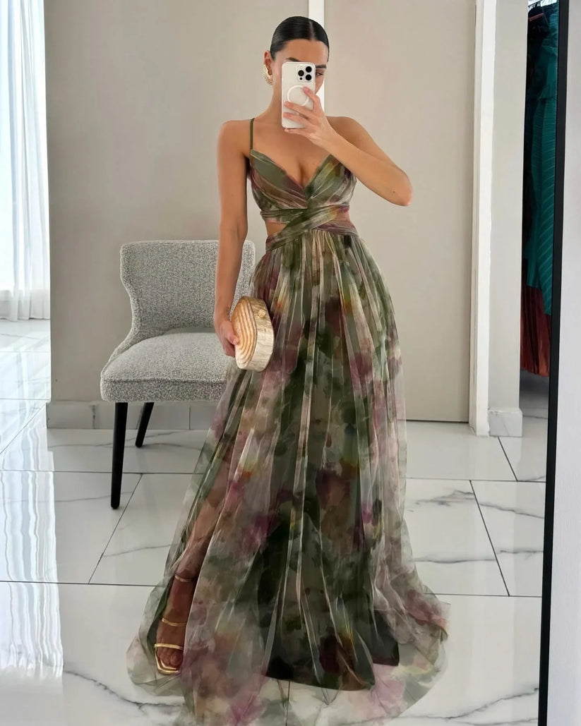 QDMUCHENLUOKE Womens Printed Pleated Party Dress S to XXL - QHA UK