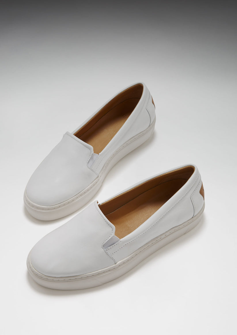 Hugs & Co Womens Slip-On Sneakers White Leather EU 36-42 - QHA UK
