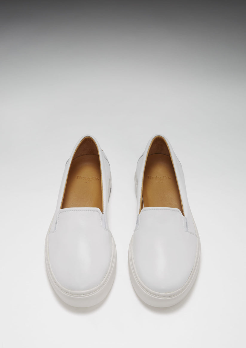 Hugs & Co Womens Slip-On Sneakers White Leather EU 36-42 - QHA UK