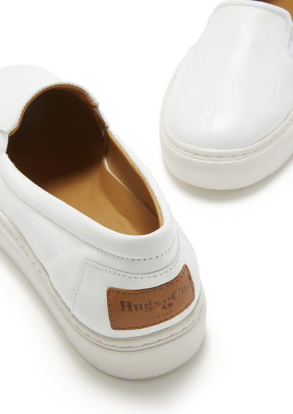 Hugs & Co Womens Slip-On Sneakers White Leather EU 36-42 - QHA UK