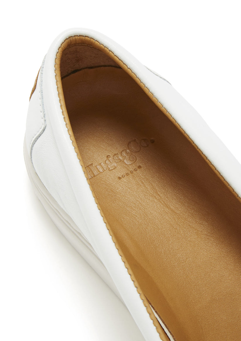 Hugs & Co Womens Slip-On Sneakers White Leather EU 36-42 - QHA UK