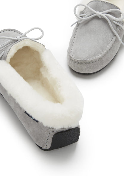 Hugs & Co Womens Slippers Sheepskin Dove Grey Suede EU 36-42 - QHA UK