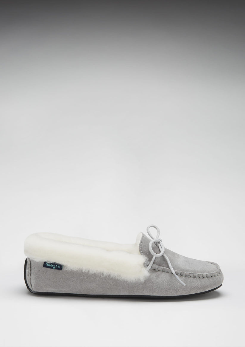 Hugs & Co Womens Slippers Sheepskin Dove Grey Suede EU 36-42 - QHA UK