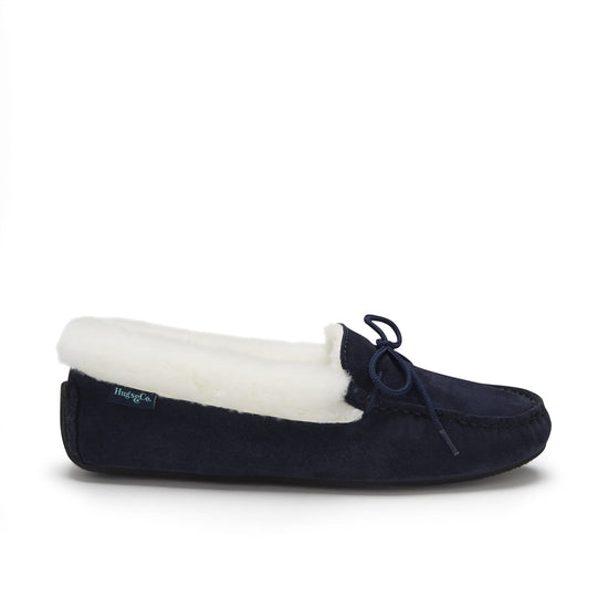Hugs & Co Womens Slippers Sheepskin Navy Blue Suede EU 36-42 - QHA UK