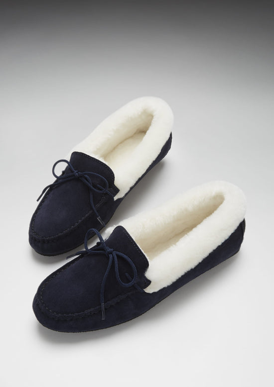 Hugs & Co Womens Slippers Sheepskin Navy Blue Suede EU 36-42 - QHA UK