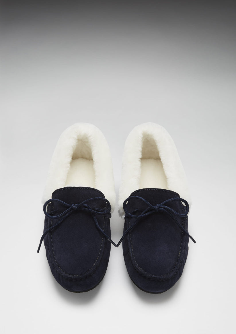 Hugs & Co Womens Slippers Sheepskin Navy Blue Suede EU 36-42 - QHA UK