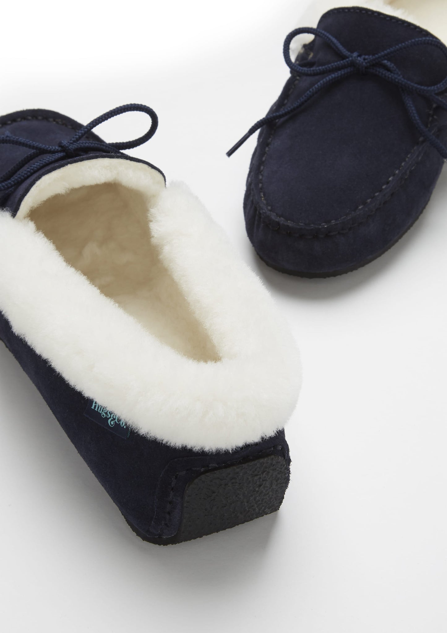 Hugs & Co Womens Slippers Sheepskin Navy Blue Suede EU 36-42 - QHA UK