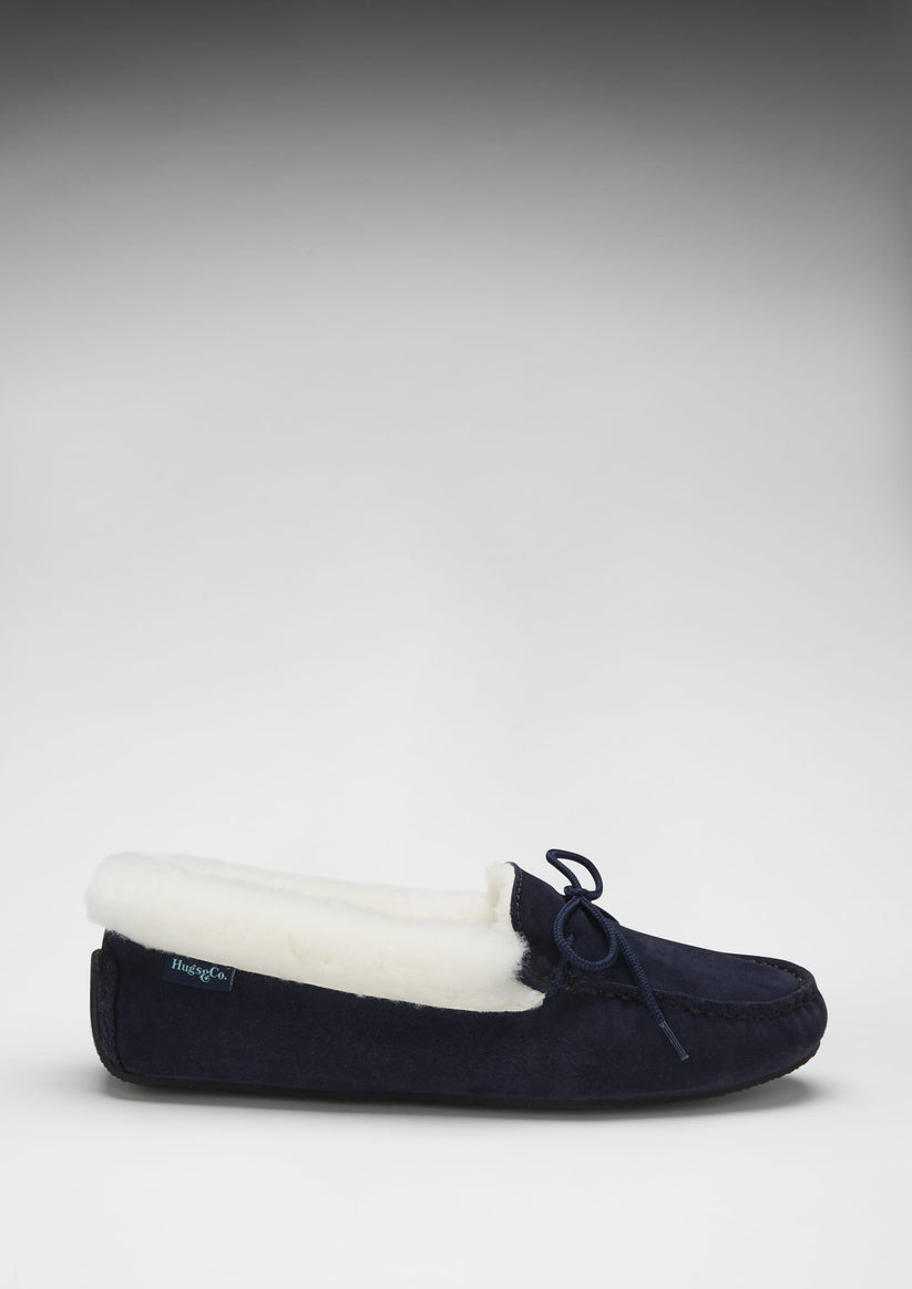 Hugs & Co Womens Slippers Sheepskin Navy Blue Suede EU 36-42 - QHA UK