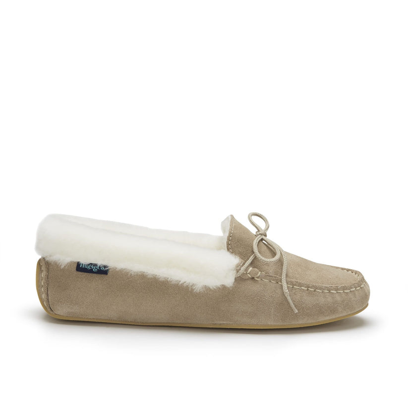 Hugs & Co Womens Slippers Sheepskin Taupe Suede EU 36-42 - QHA UK
