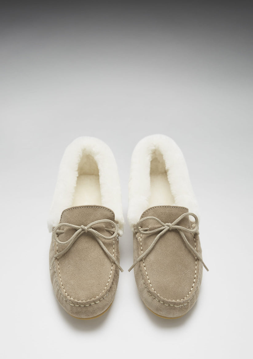 Hugs & Co Womens Slippers Sheepskin Taupe Suede EU 36-42 - QHA UK