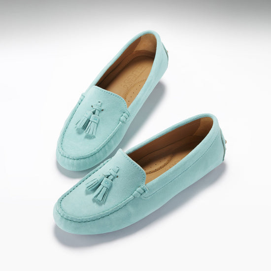 Hugs & Co Womens Tasselled Driving Loafers Aqua Suede EU 36-42 - QHA UK