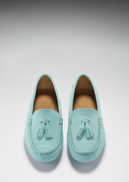 Hugs & Co Womens Tasselled Driving Loafers Aqua Suede EU 36-42 - QHA UK
