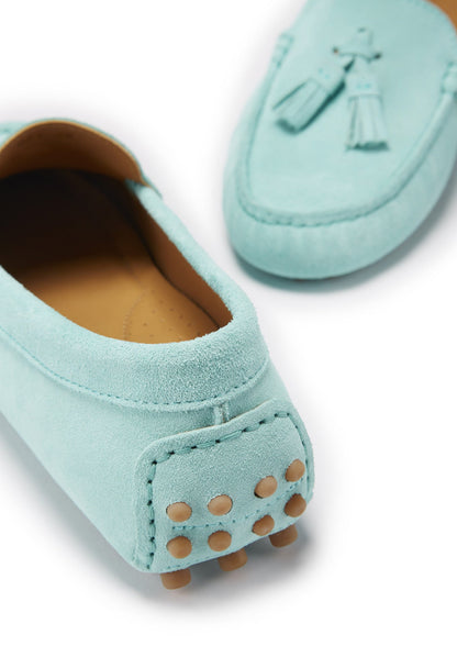Hugs & Co Womens Tasselled Driving Loafers Aqua Suede EU 36-42 - QHA UK