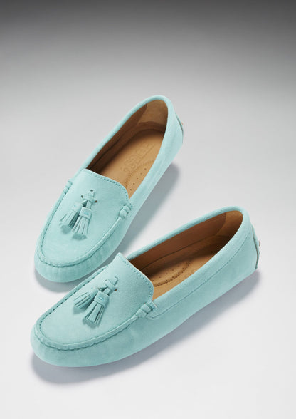 Hugs & Co Womens Tasselled Driving Loafers Aqua Suede EU 36-42 - QHA UK