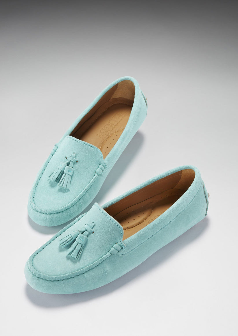 Hugs & Co Womens Tasselled Driving Loafers Aqua Suede EU 36-42 - QHA UK
