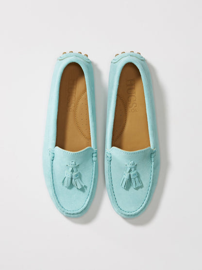 Hugs & Co Womens Tasselled Driving Loafers Aqua Suede EU 36-42 - QHA UK