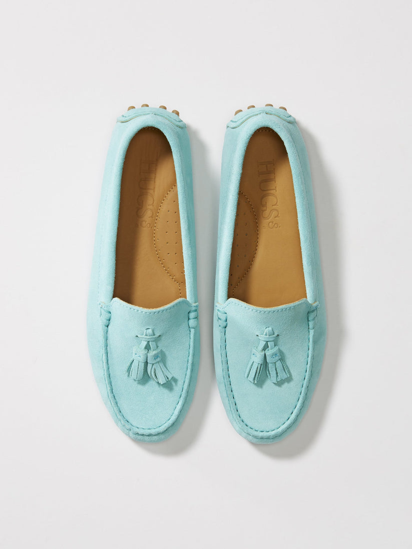 Hugs & Co Womens Tasselled Driving Loafers Aqua Suede EU 36-42 - QHA UK