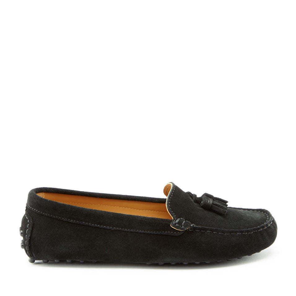 Hugs & Co Womens Tasselled Driving Loafers Black Suede EU 36-42 - QHA UK