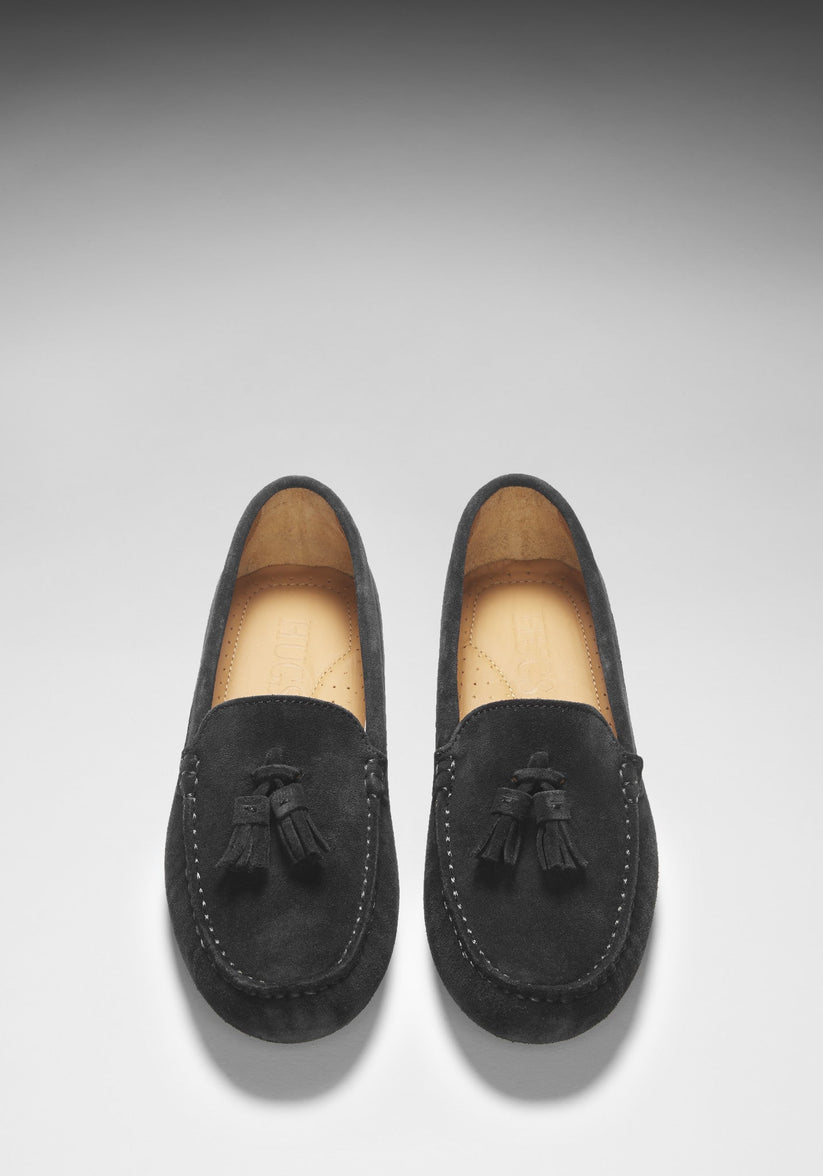 Hugs & Co Womens Tasselled Driving Loafers Black Suede EU 36-42 - QHA UK
