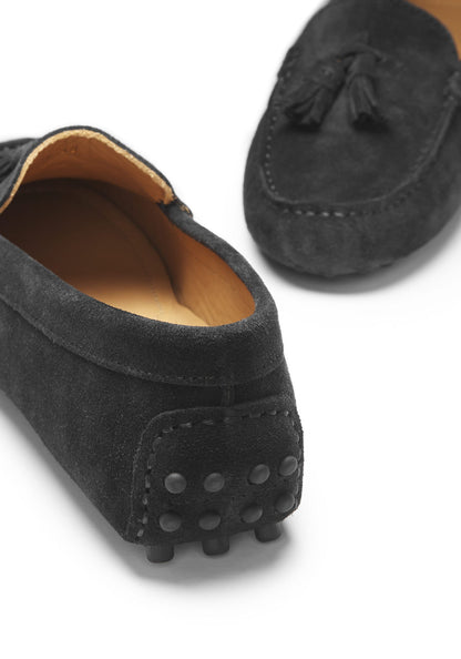 Hugs & Co Womens Tasselled Driving Loafers Black Suede EU 36-42 - QHA UK