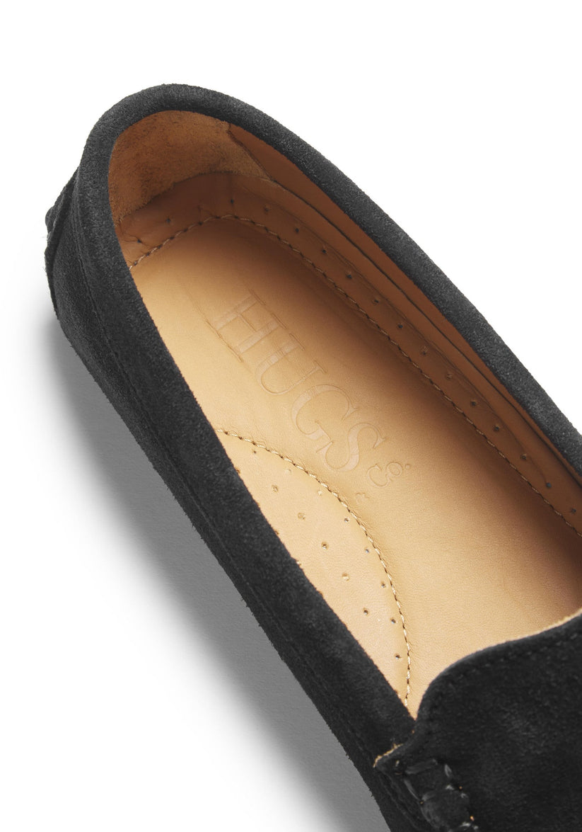 Hugs & Co Womens Tasselled Driving Loafers Black Suede EU 36-42 - QHA UK