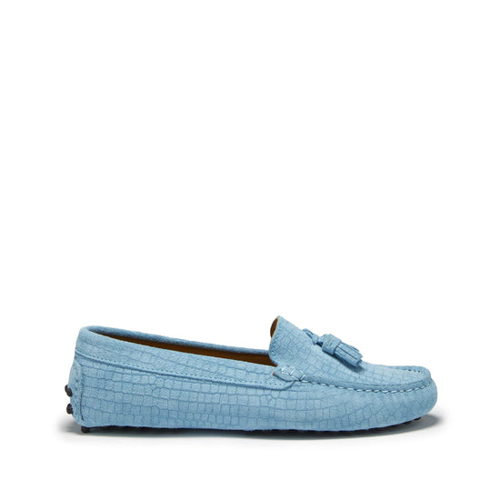 Hugs & Co Womens Tasselled Driving Loafers Blue Embossed EU 36-42 - QHA UK