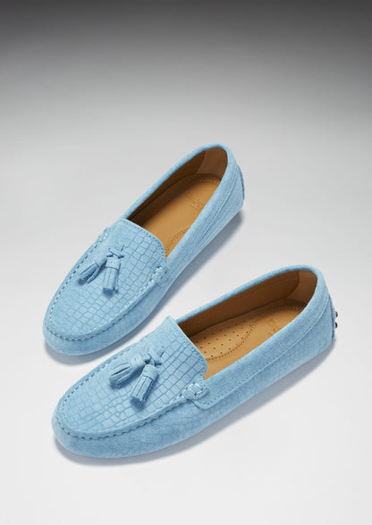 Hugs & Co Womens Tasselled Driving Loafers Blue Embossed EU 36-42 - QHA UK