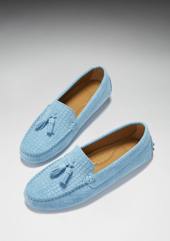 Hugs & Co Womens Tasselled Driving Loafers Blue Embossed EU 36-42 - QHA UK