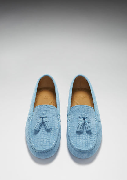 Hugs & Co Womens Tasselled Driving Loafers Blue Embossed EU 36-42 - QHA UK