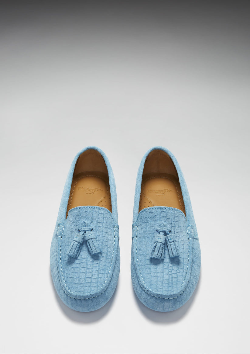Hugs & Co Womens Tasselled Driving Loafers Blue Embossed EU 36-42 - QHA UK