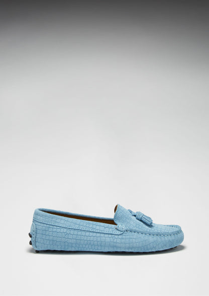 Hugs & Co Womens Tasselled Driving Loafers Blue Embossed EU 36-42 - QHA UK