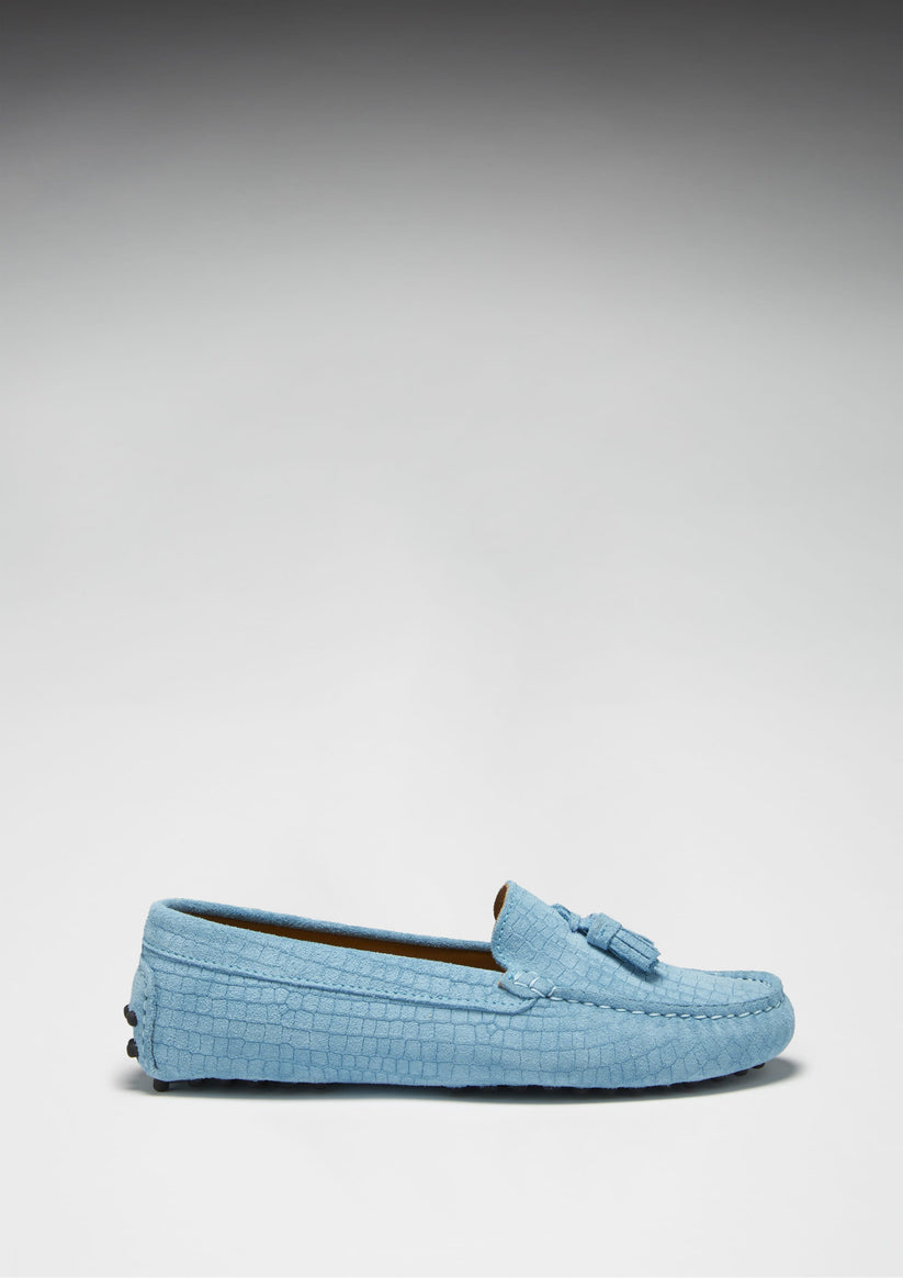 Hugs & Co Womens Tasselled Driving Loafers Blue Embossed EU 36-42 - QHA UK