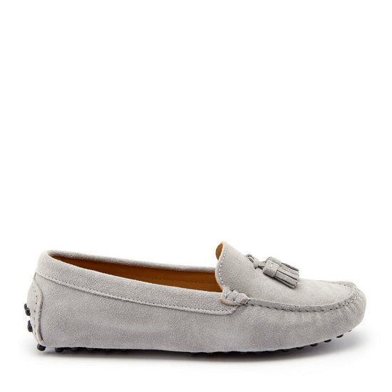 Hugs & Co Womens Tasselled Driving Loafers Dove Grey Suede EU - QHA UK