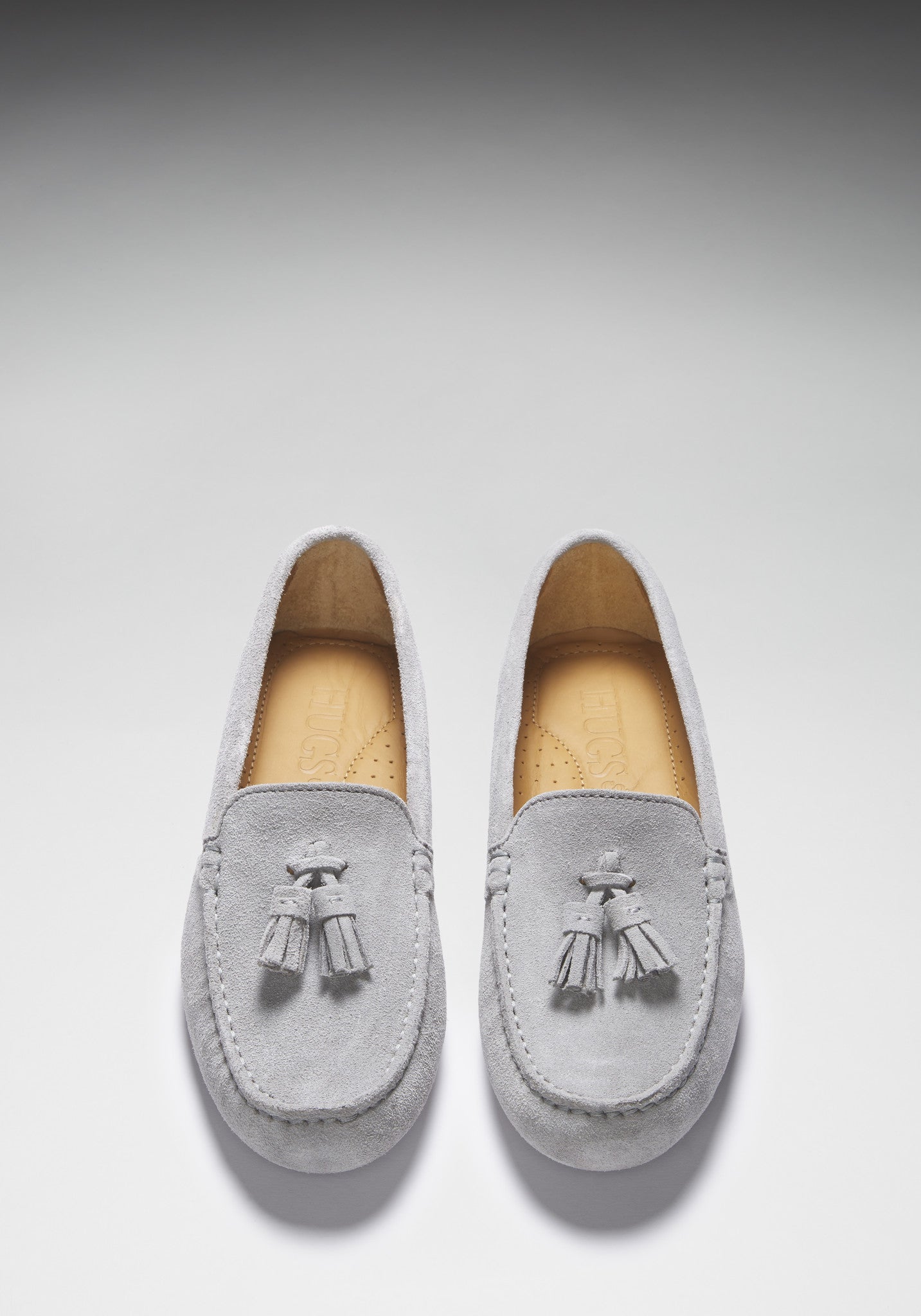 Hugs & Co Womens Tasselled Driving Loafers Dove Grey Suede EU - QHA UK