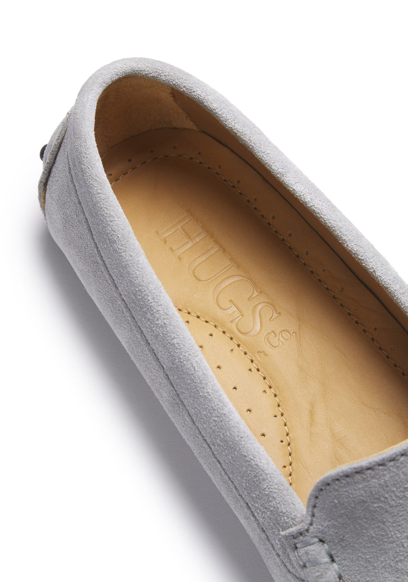 Hugs & Co Womens Tasselled Driving Loafers Dove Grey Suede EU - QHA UK