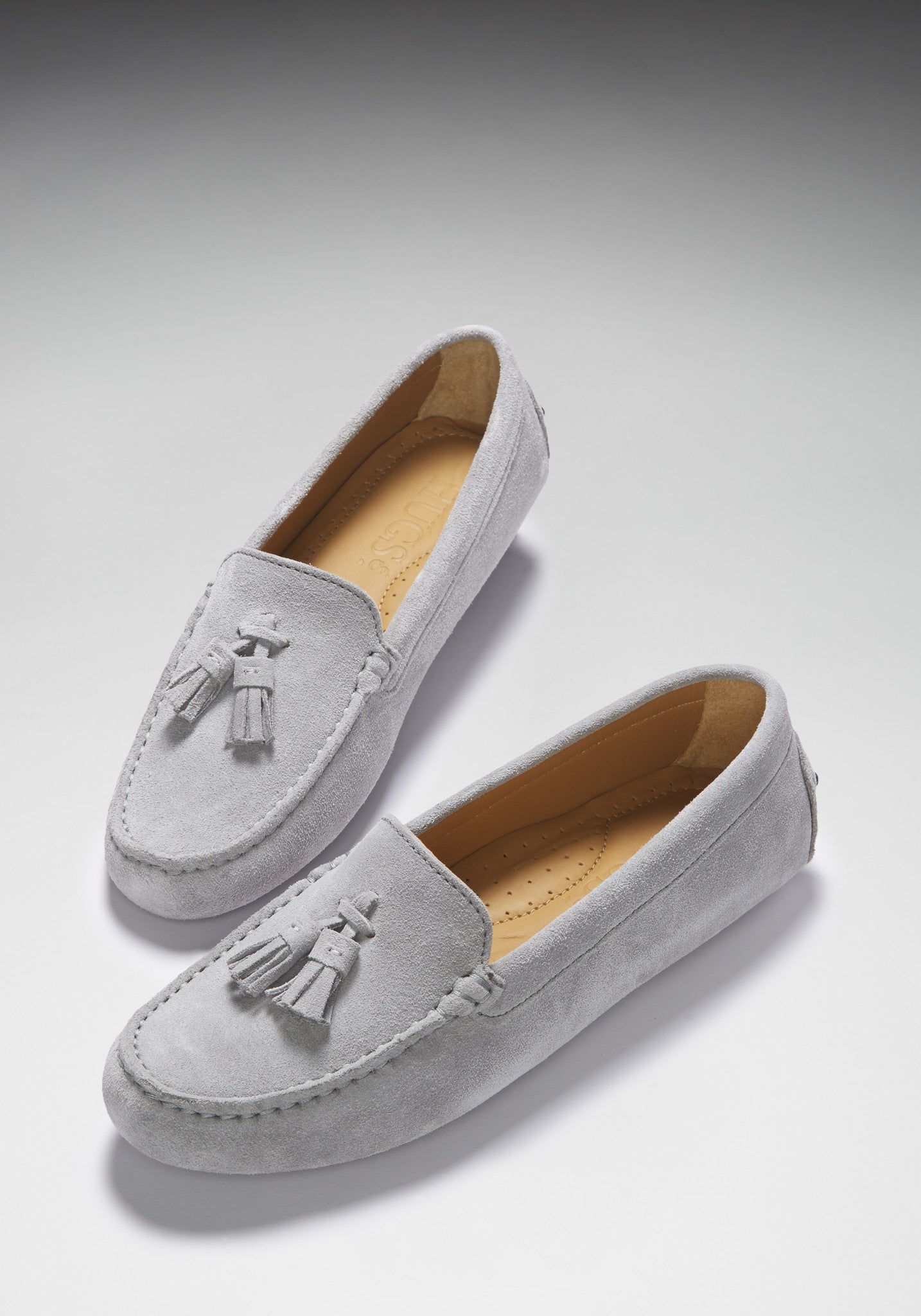 Hugs & Co Womens Tasselled Driving Loafers Dove Grey Suede EU - QHA UK