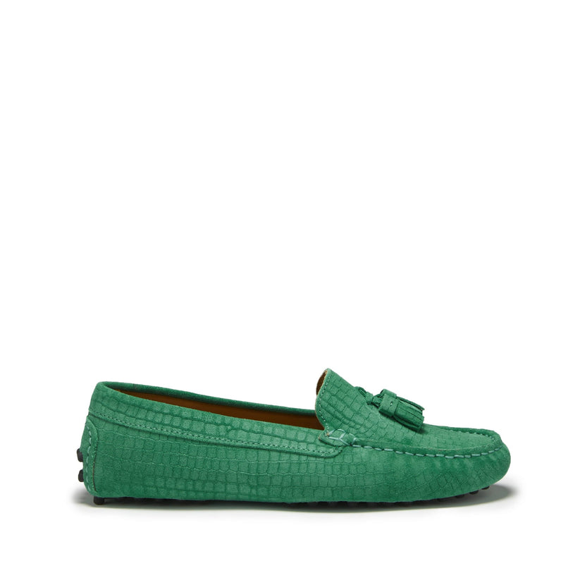 Hugs & Co Womens Tasselled Driving Loafers Emerald Embossed EU 36-42 - QHA UK